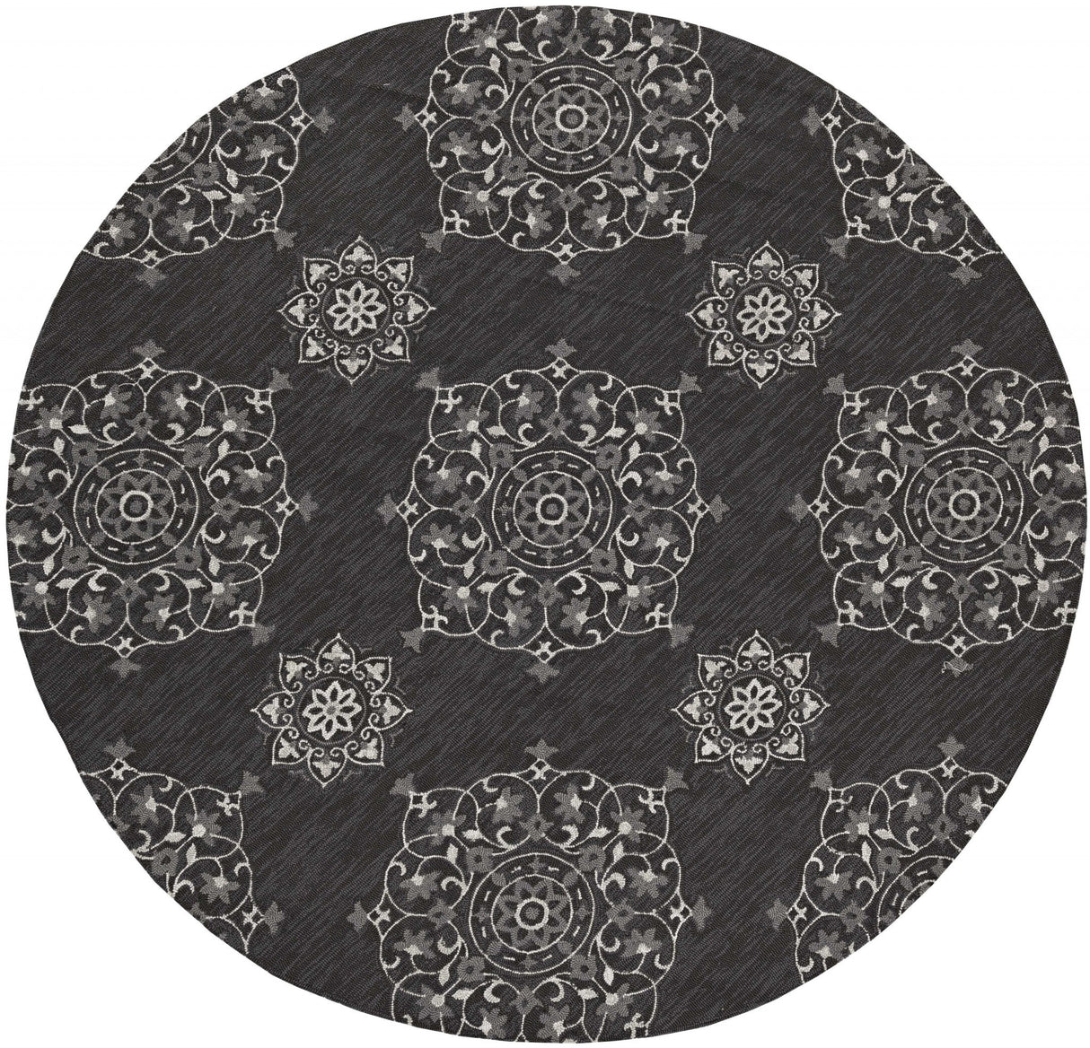 5' X 8' Charcoal Round Floral Handmade Indoor Outdoor Area Rug