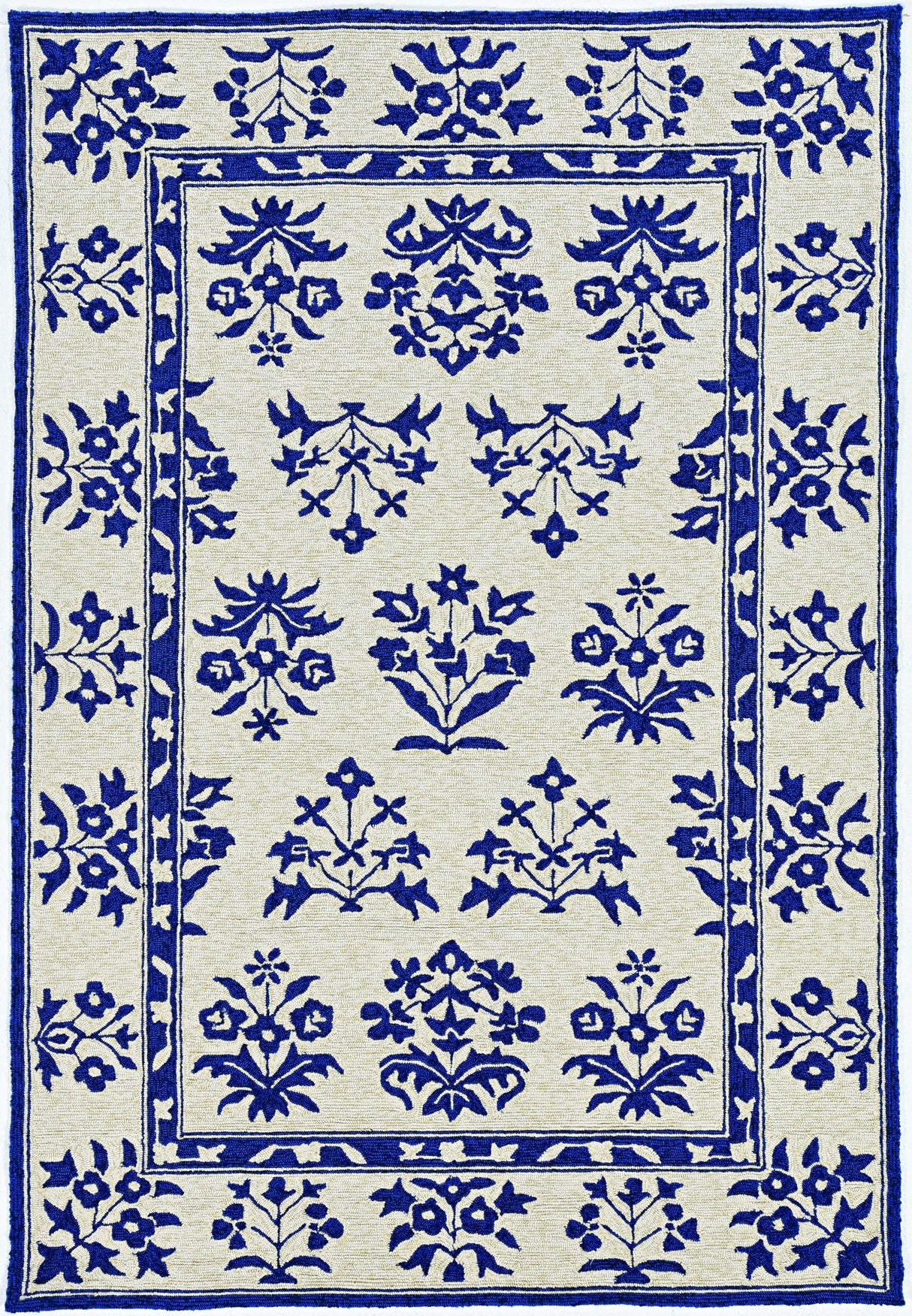 2' X 3' Blue Floral Handmade Indoor Outdoor Area Rug