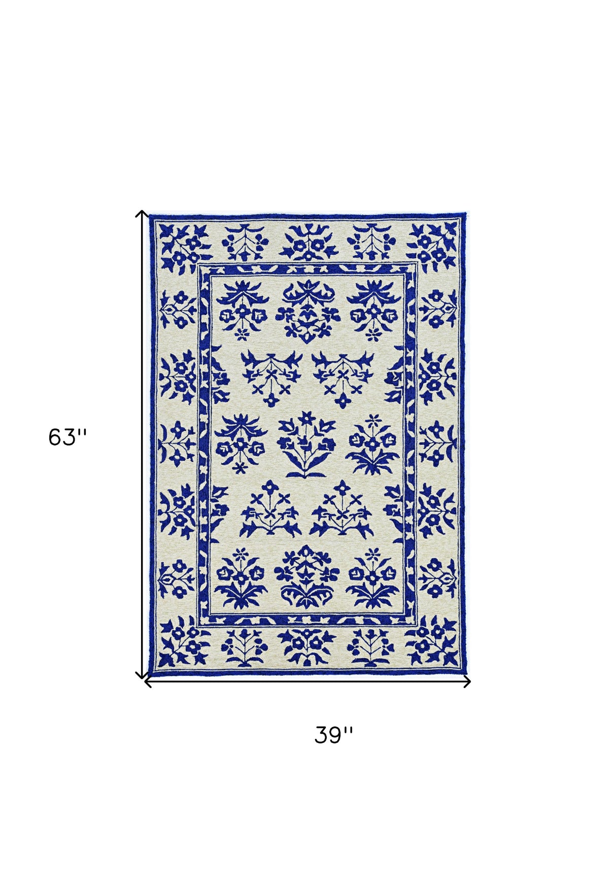 2' X 3' Blue Floral Handmade Indoor Outdoor Area Rug