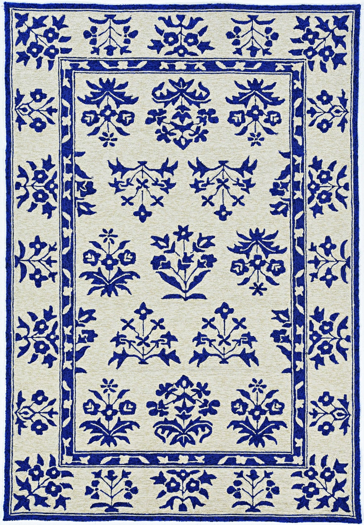 2' X 3' Blue Floral Handmade Indoor Outdoor Area Rug