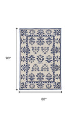 2' X 3' Blue Floral Handmade Indoor Outdoor Area Rug