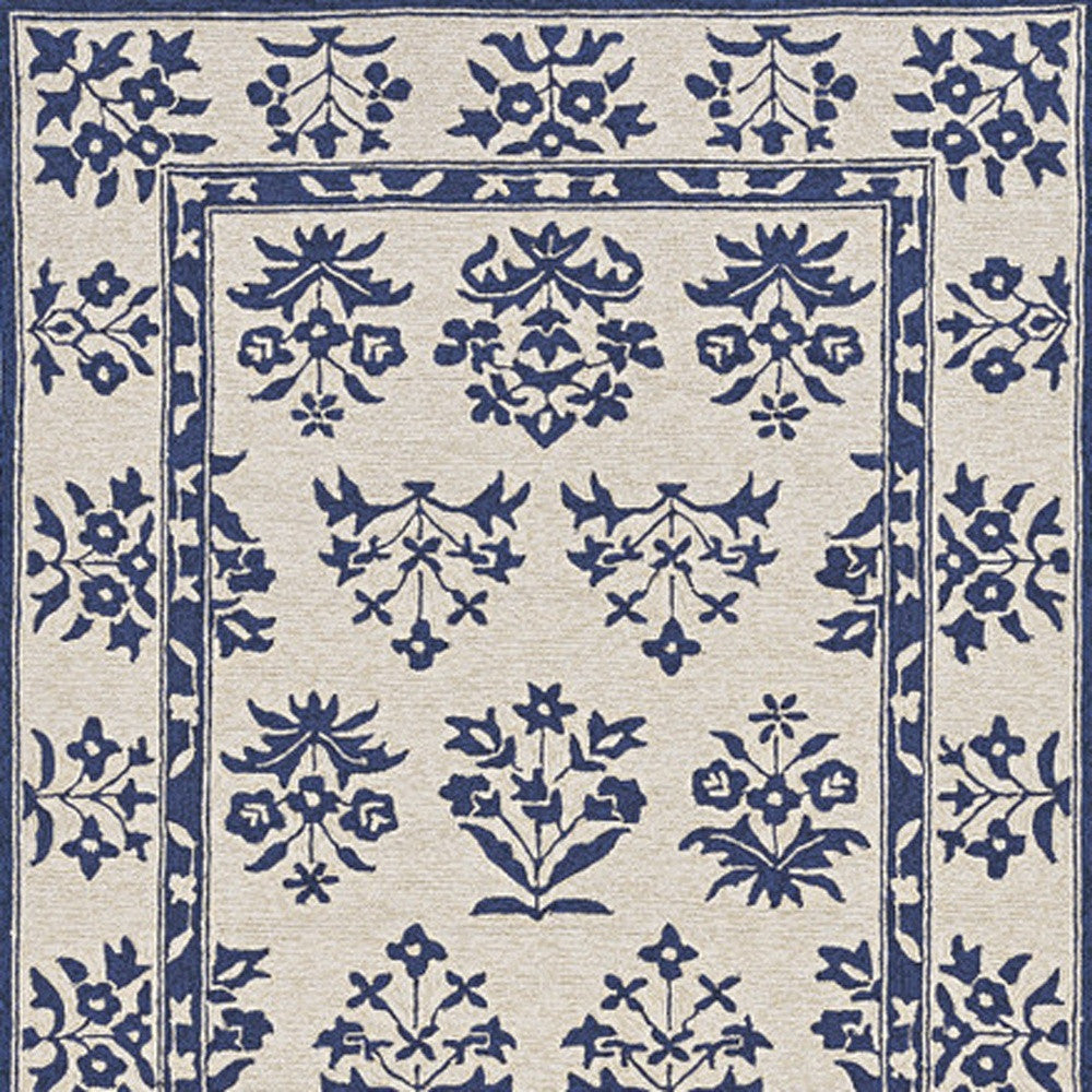 2' X 3' Blue Floral Handmade Indoor Outdoor Area Rug