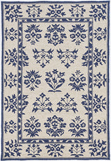 2' X 3' Blue Floral Handmade Indoor Outdoor Area Rug