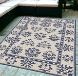 2' X 3' Blue Floral Handmade Indoor Outdoor Area Rug