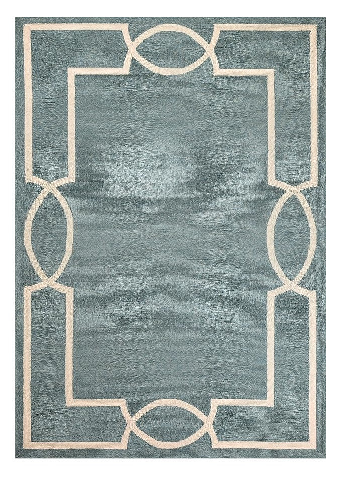 5' X 7' Spa Coastal Bordered Indoor Outdoor Area Rug