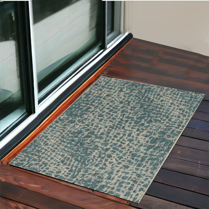 3' X 5' Teal Blue Abstract Indoor Outdoor Area Rug