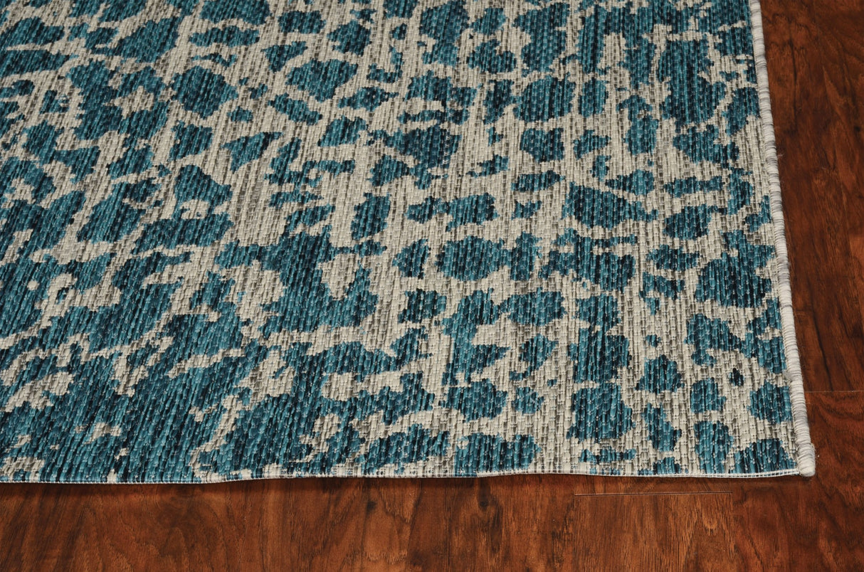 3' X 5' Teal Blue Abstract Indoor Outdoor Area Rug