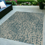 3' X 5' Teal Blue Abstract Indoor Outdoor Area Rug