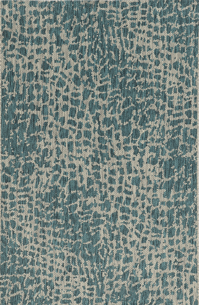 3' X 5' Teal Blue Abstract Indoor Outdoor Area Rug