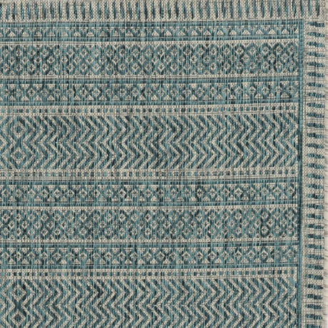 5' X 8' Teal Blue Southwestern Indoor Outdoor Area Rug