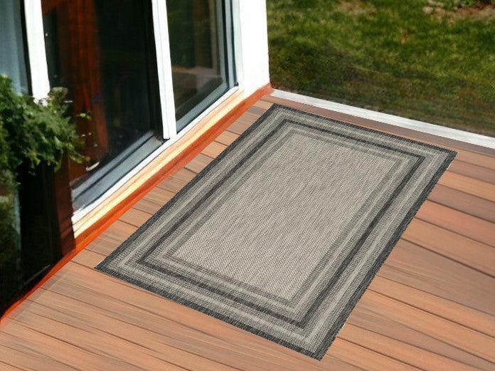 8' X 11' Gray Striped Indoor Outdoor Area Rug