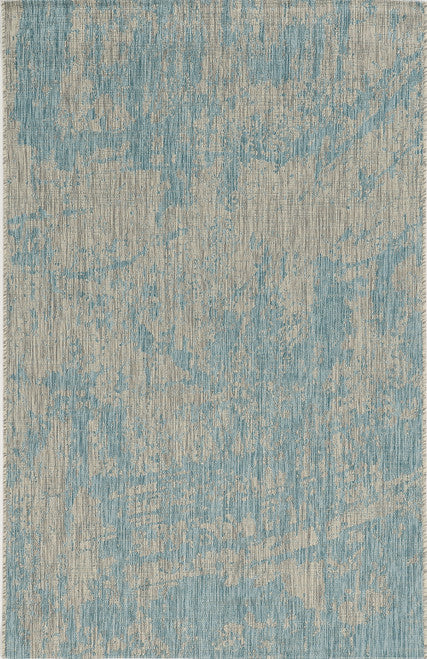 8' X 11' Teal Machine Woven Abstract Strokes Indoor Outdoor Area Rug