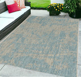 8' X 11' Teal Machine Woven Abstract Strokes Indoor Outdoor Area Rug