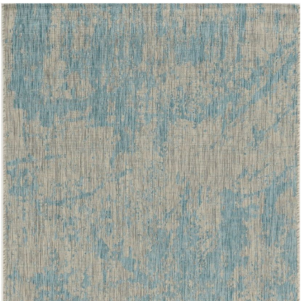 8' X 11' Teal Machine Woven Abstract Strokes Indoor Outdoor Area Rug