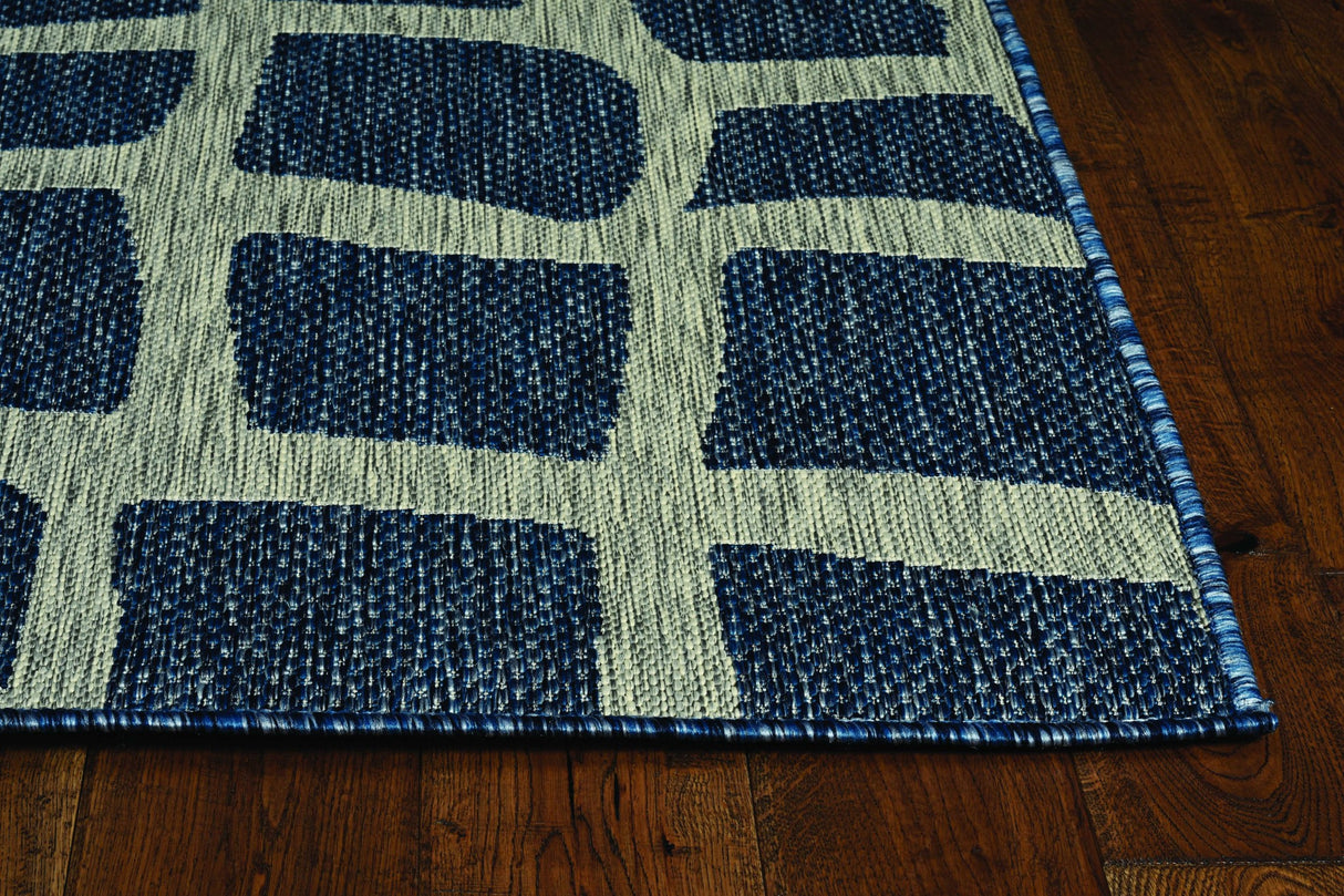 3' X 4' Blue and Gray Abstract Indoor Outdoor Area Rug