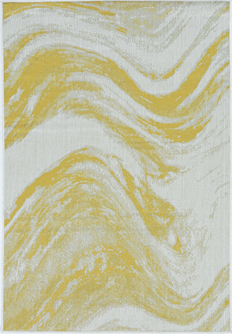 5' X 8' Gold and Ivory Abstract Indoor Outdoor Area Rug