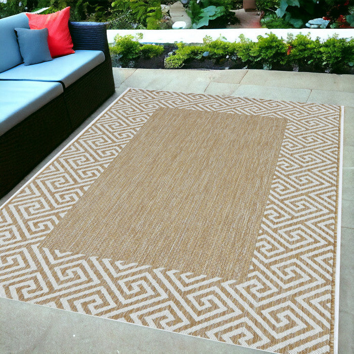 5' X 8' Ivory Geometric Indoor Outdoor Area Rug