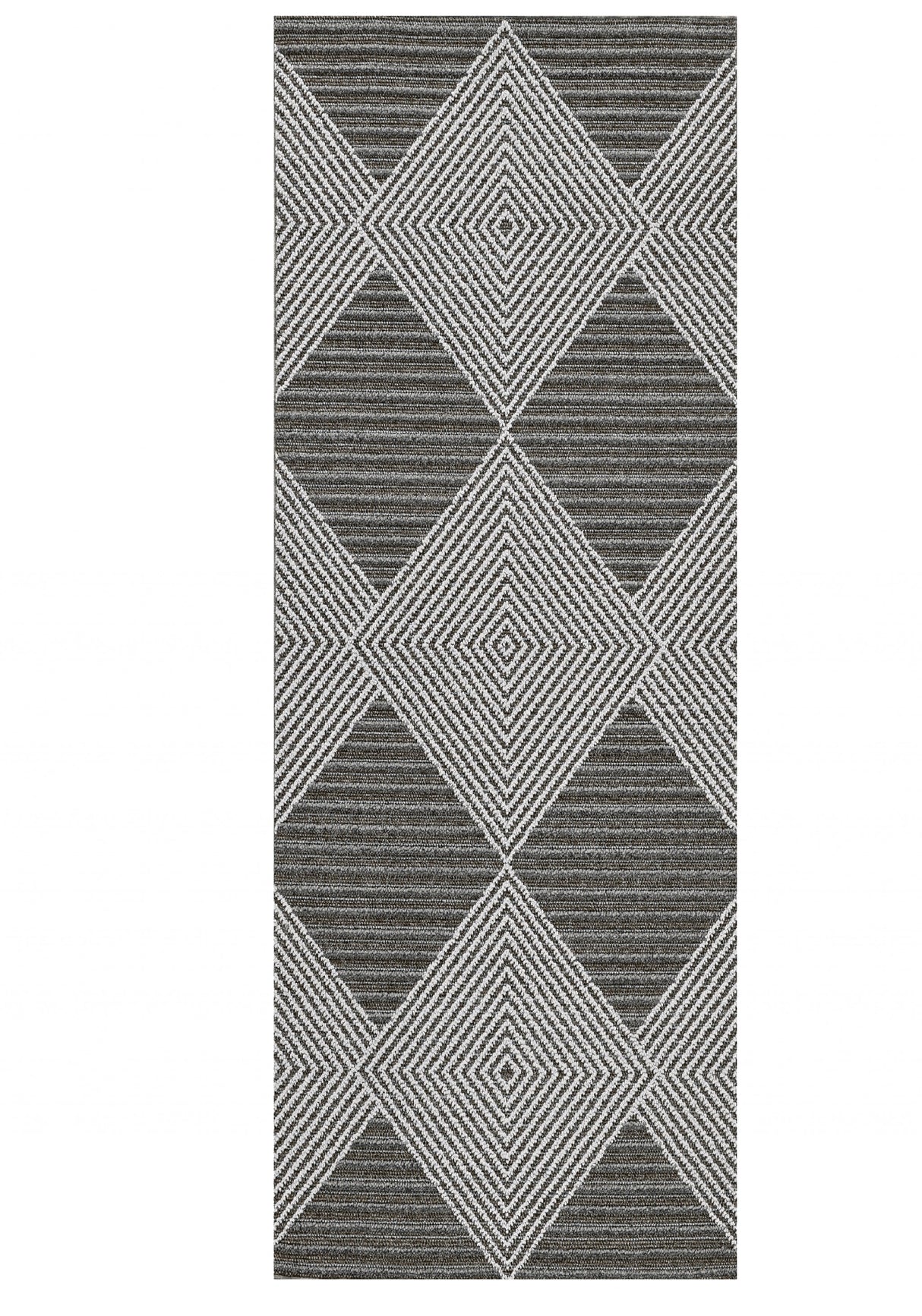 3' X 8' Gray Geometric Indoor Outdoor Area Rug