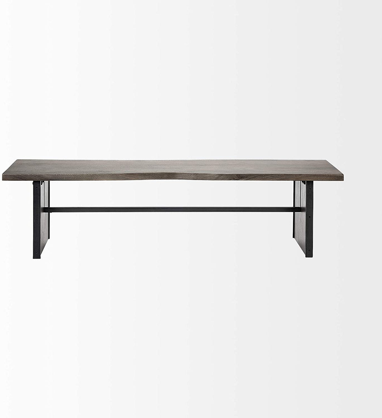 Rectangular Indian Mango Woodbrown Tone Finish W Metal Cladding On The Base Dining Bench