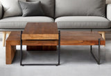 Set of Two 34" Brown And Black Solid Wood And Metal Nested Coffee Tables