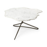 33" White And Gold Genuine Marble And Iron Free Form Coffee Table