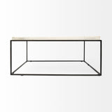 36" White And Black Genuine Marble And Metal Square Coffee Table