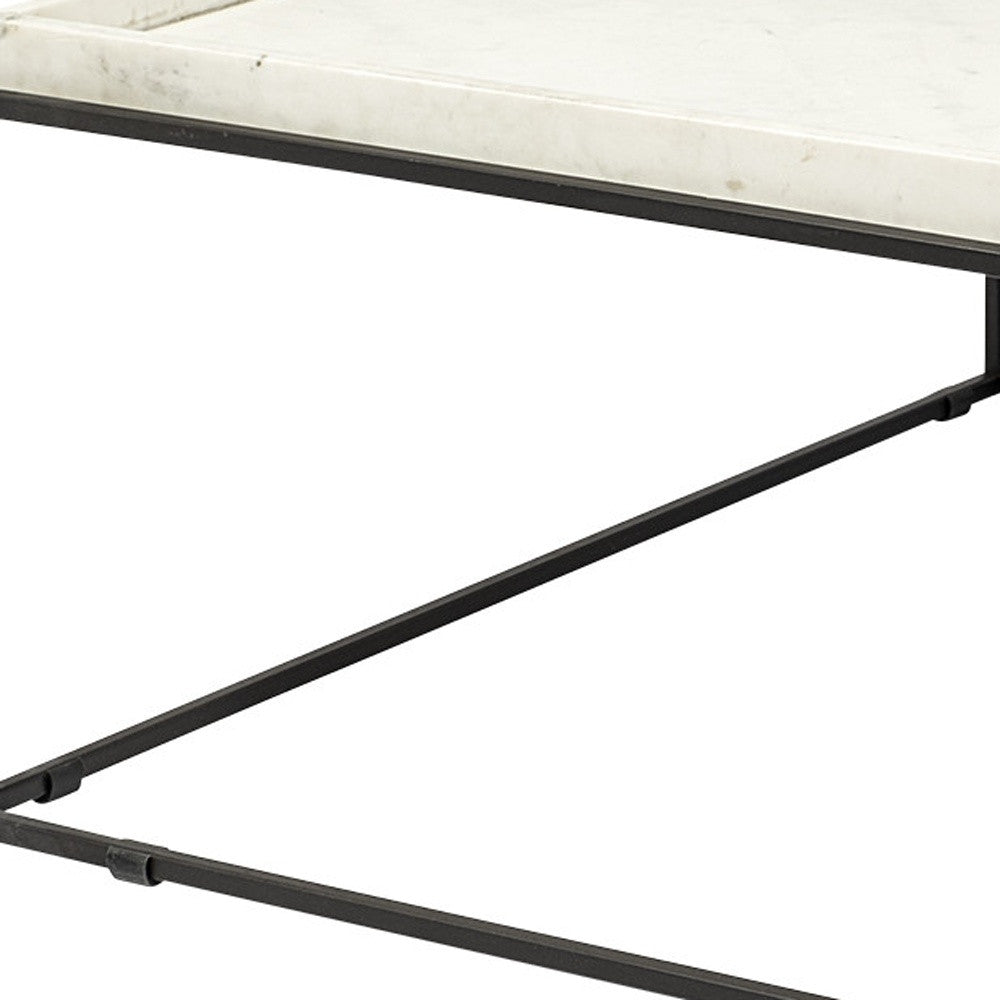 36" White And Black Genuine Marble And Metal Square Coffee Table