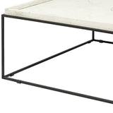 36" White And Black Genuine Marble And Metal Square Coffee Table