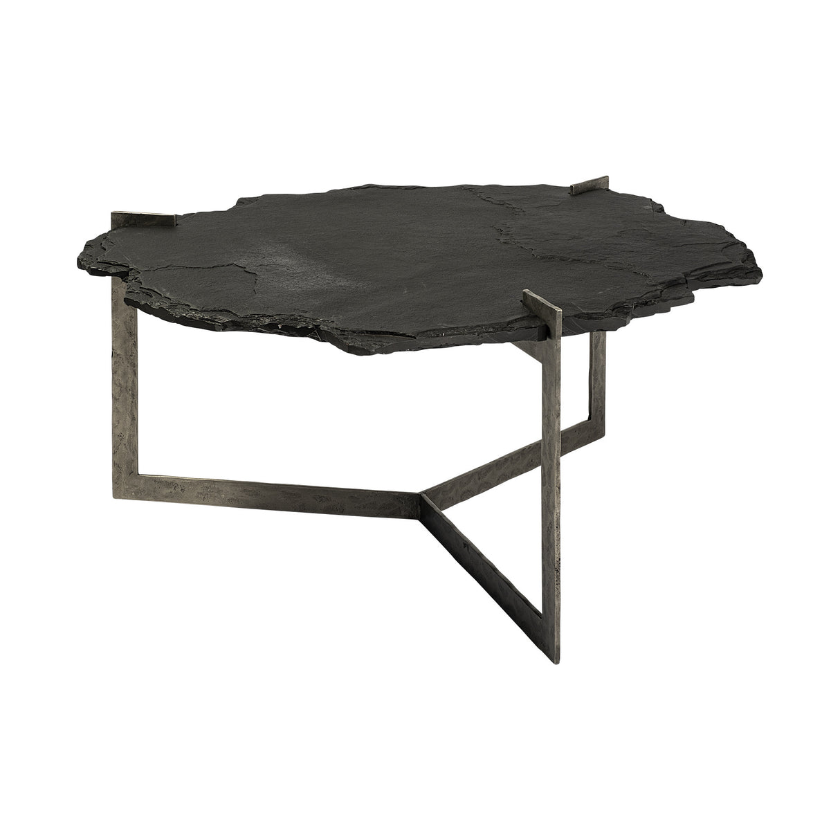 40" Black And Gold Stone And Iron Free Form Distressed Coffee Table