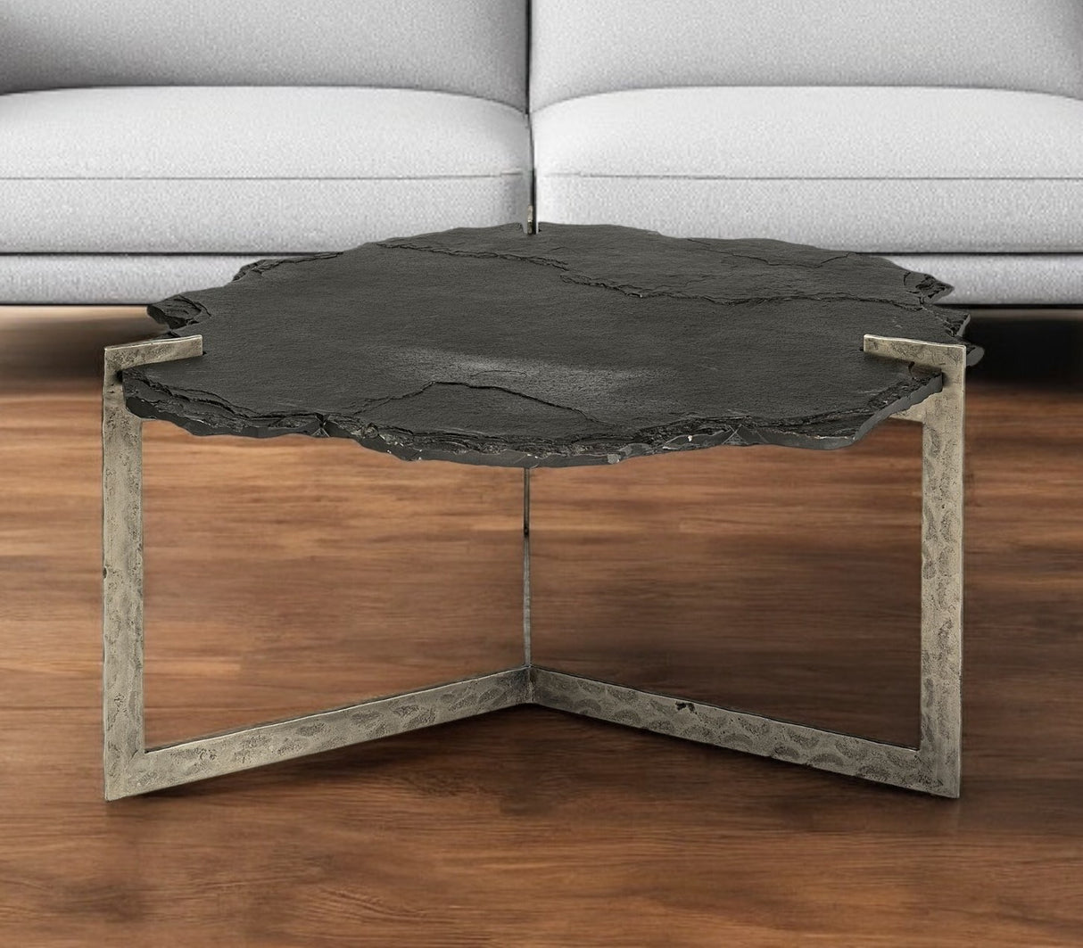 40" Black And Gold Stone And Iron Free Form Distressed Coffee Table