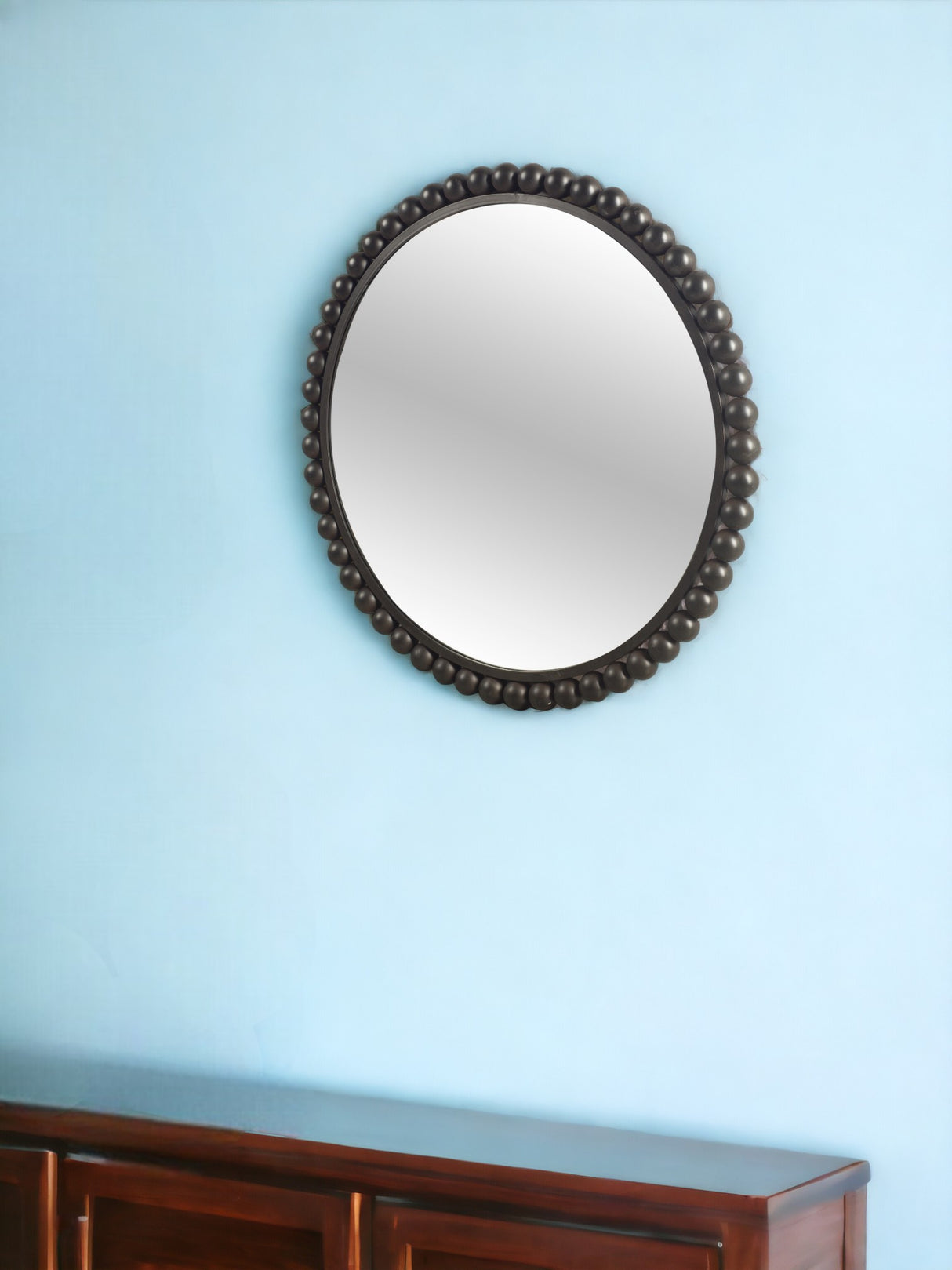 43" Round Black Metal Ball Frame Wall Mirror