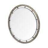 46" Round Brown Wood Frame Wall Mirror