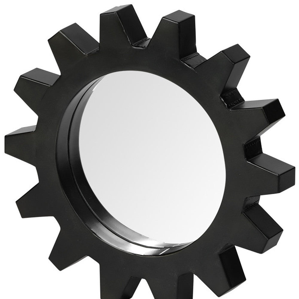 Cog 17" Round Black Metal Frame Wall Mirror