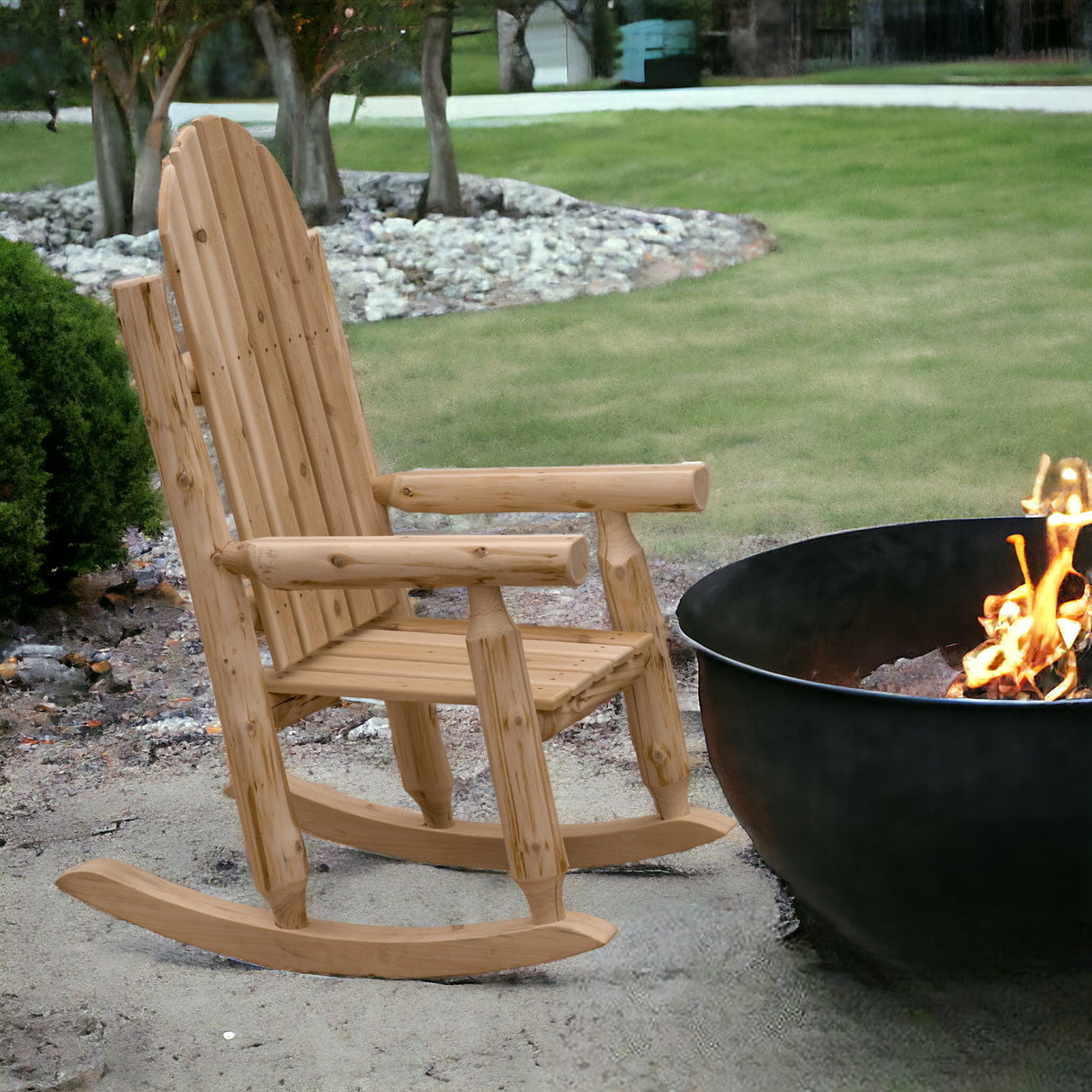 27" Natural Wood Solid Wood Indoor Outdoor Rocking Chair