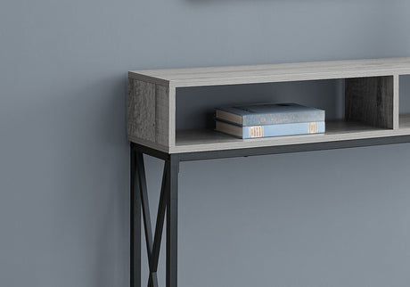 47" Gray and Black Frame Console Table With Shelves