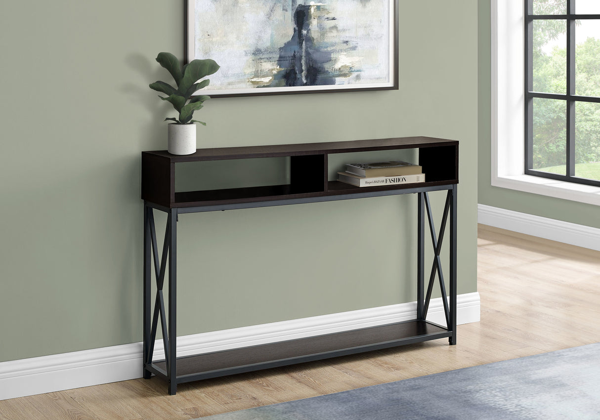 47" Brown and Black Frame Console Table With Shelves