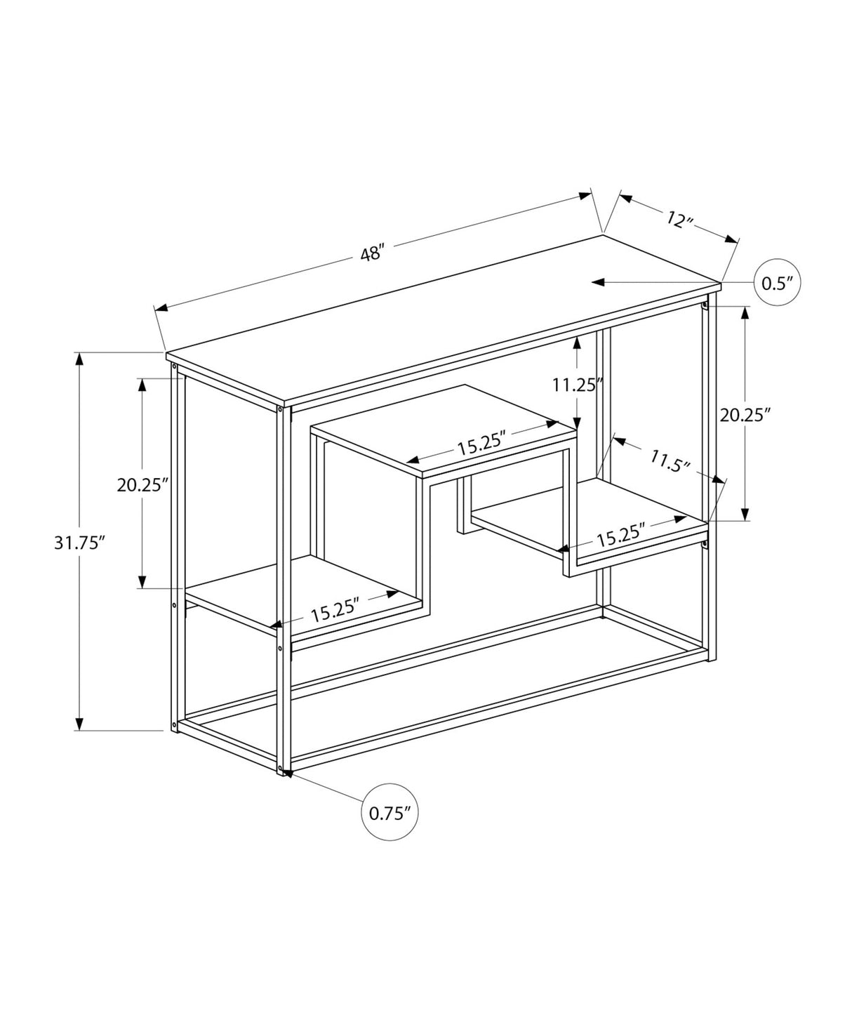 48" Brown and Black Frame Console Table With Shelves