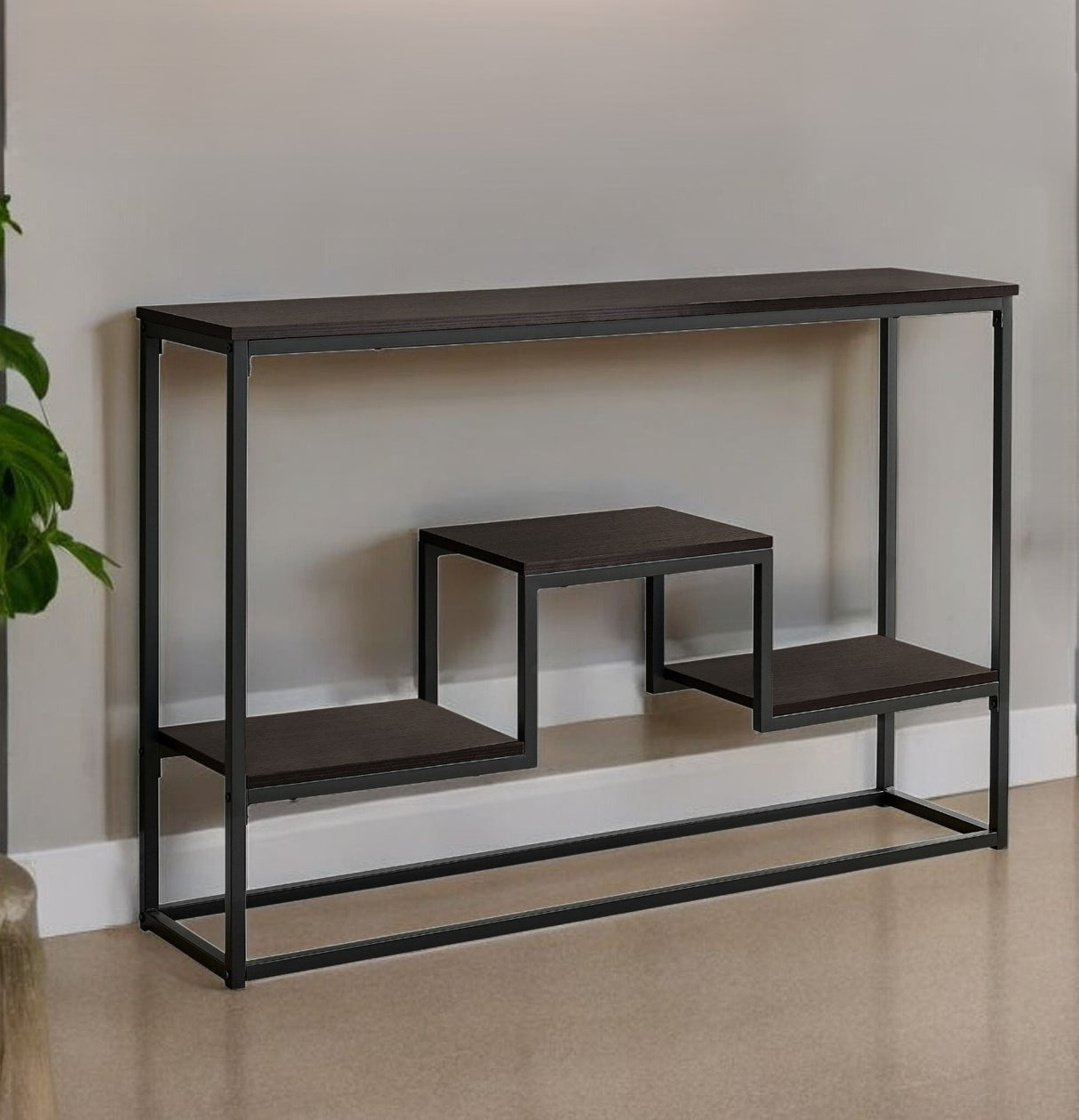 48" Brown and Black Frame Console Table With Shelves