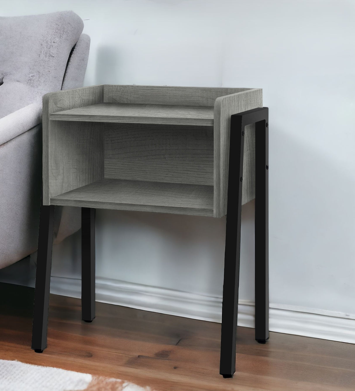 23" Rectangular Grey And Black Metal Accent Table