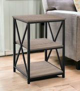 26" Rectangular Dark Taupe Black Metal Accent Table