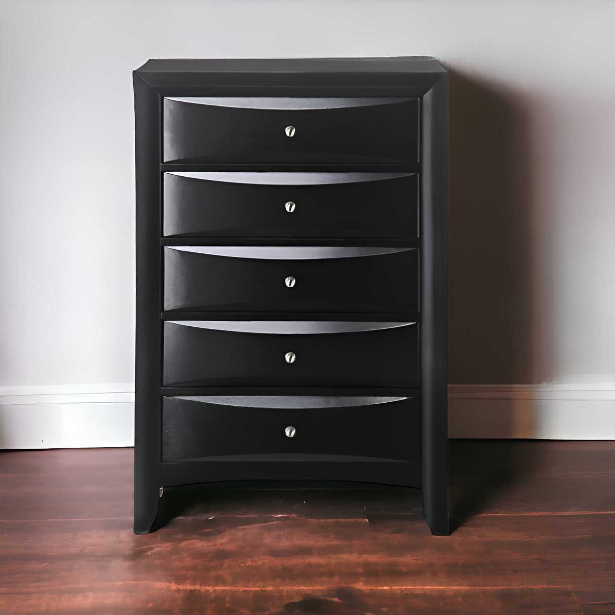 32" Black Solid Wood Five Drawer Standard Chest