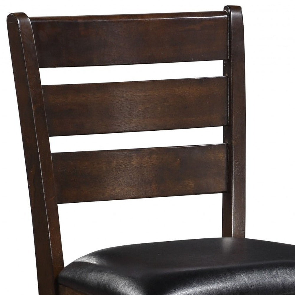 Set of Two 41" Black And Brown Faux Leather And Solid Wood Counter Height Bar Chairs