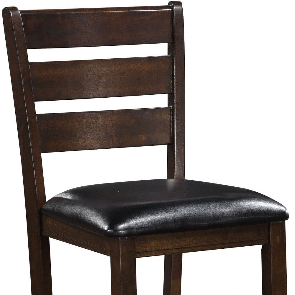 Set of Two 41" Black And Brown Faux Leather And Solid Wood Counter Height Bar Chairs