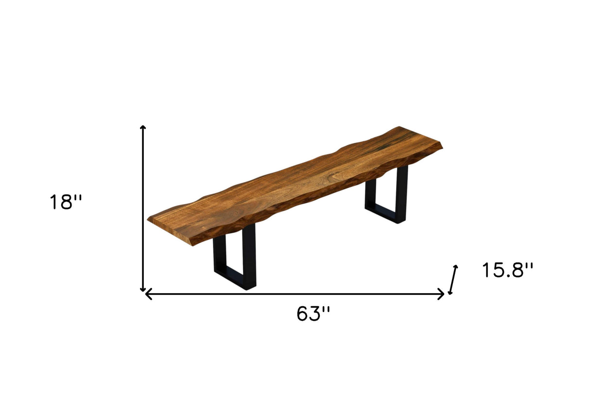 63" Live Edge Acacia Wood Bench With Black Metal Legs