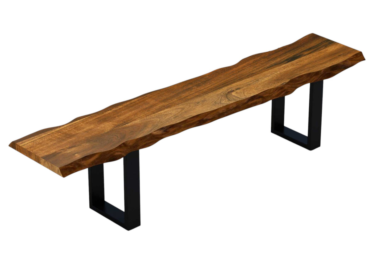 63" Live Edge Acacia Wood Bench With Black Metal Legs