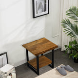 24" Black And Brown Solid Wood And Iron Square End Table With Shelf