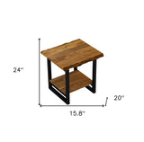 24" Black And Brown Solid Wood And Iron Square End Table With Shelf