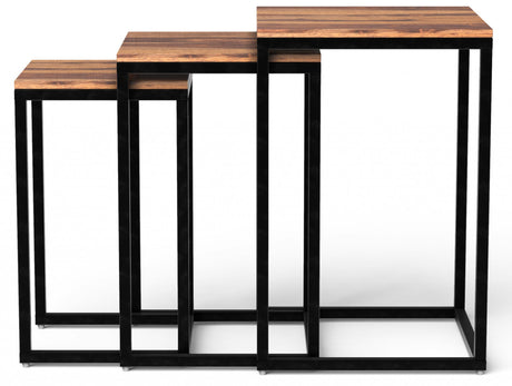 Set of Three 17" Black And Brown Solid Wood Nested Tables