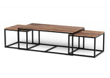 Set of Three 47" Natural And Black Solid Wood And Iron Coffee Table