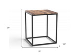 24" Black And Brown Solid Wood And Iron Square End Table